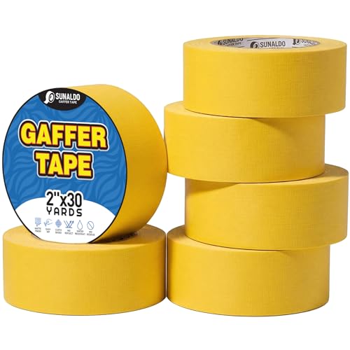 Image of Gaffers Tape Heavy Duty, Easy to Rip, Residue-Free Professional Grade Floor Tape for Electrical Cords, Matte Finish Non Reflective, Weather Resistant (6, Yellow, 2 inch x 30 Yards)