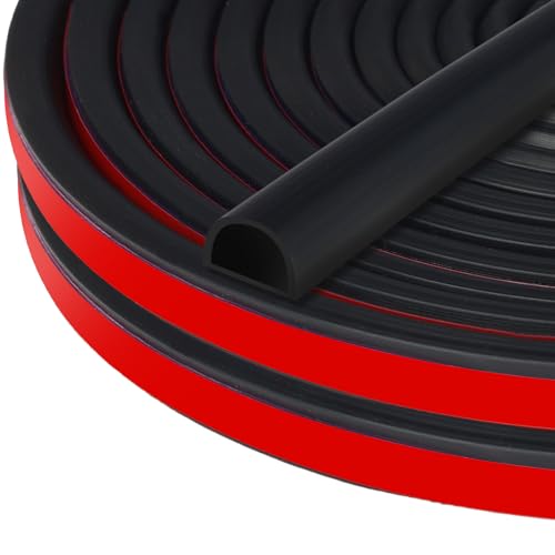 Rubber Weather Stripping Door Seal, 9/16″ (W) x 15/32″ (T) x 19.7′ (L) D-Shape Self Adhesive Silicone Weather Stripping, Insulation Automotive Door Seal Strip for Door Frame/Window, Black