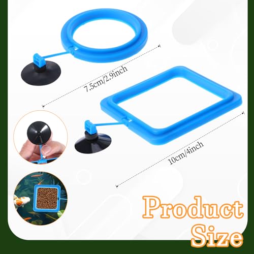 Image of 2 Pcs Fish Feeding Ring, Aquarium Feeding Ring Turtle Tank Accessories Automatic Square and Round Floating Food Feeder with Suction Cup for Betta Guppy Goldfish (Blue)