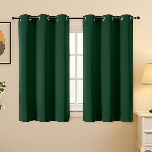 Image of Simplebrand Ever Green Room Darkening Curtains for Bedroom 45 Inches Long 2 Panels Set, Sunlight Blocking Curtains for Small Windows, Grommet Energy Saving Thermal Insulated Short Drapes, 40Wx45L