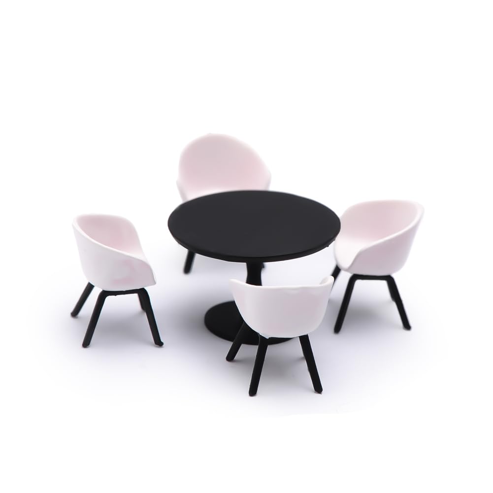 Miniature Scene Modern Table and Chair Set, 5 Pieces, Black and White, 1/64 Scale Miniature Decoration Accessories, Dollhouse Accessories Furniture,