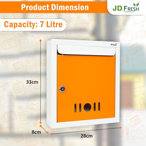 Image of JD FRESH Wall Mount A4 Size Letter Box /Mail Box /Suggestion Box /Complaint Box for Office /Post Box for Home gate with Clear Window View & Secure Key Lock - (Orange)