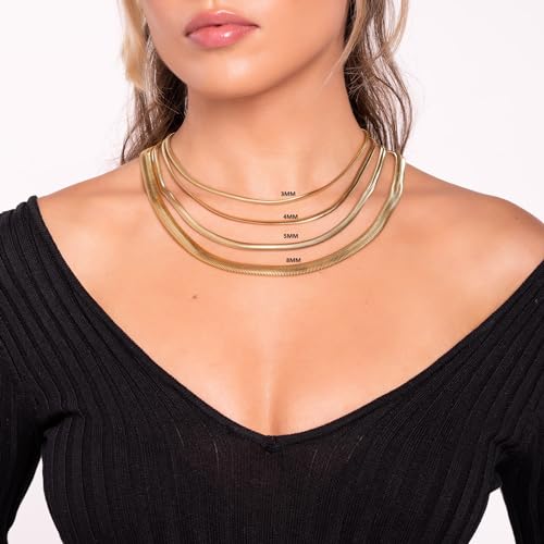 Barzel 18K Gold Plated Flat Herringbone Snake Chain Necklace for Women | Sizes 16-24 Inches | Made In Brazil4
