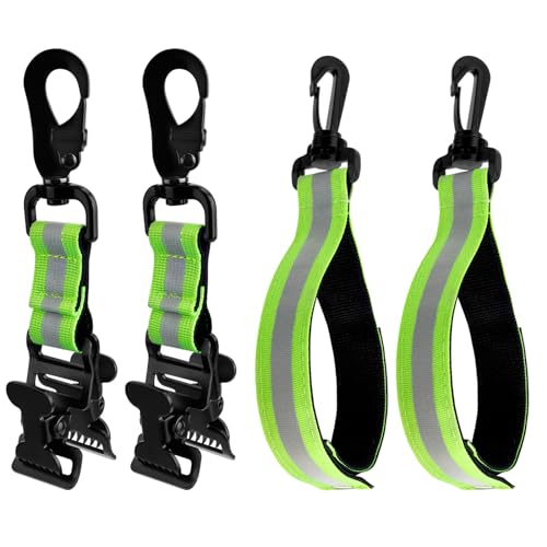 JABNOW Clips para Guantes de Trabajo y Seguridad - 4 Pinzas Metálicas Dobles Con Soporte Reflectante - Para Bomberos, Colgar Toallas y Cascos