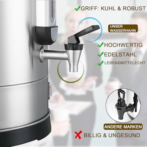 CAZACHEF Gastro Kaffeemaschine 24L, 155 Tassen 2000W Heißgetränkespender aus Edelstahl, große Kaffeemaschine für Buffet, Events, Kantinen & Hotelservice