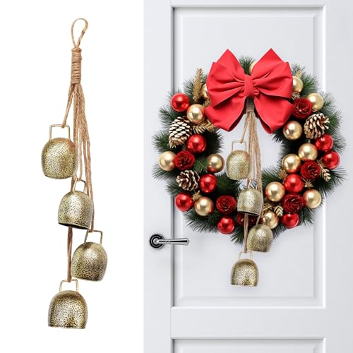 Gold Brass Hanging Bells with Jute Rope - Vintage Cow Bells for Christmas Tree, Wreath & Party Decorations