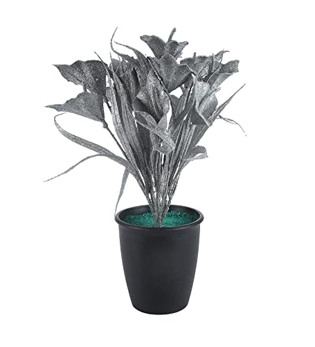 Image of Foliyaj Artificial Silver Artificial Tulip Plant in Black Pot for Interior Decor | Faux Plant for Desks, Shelves and Side Tables for Your Home and Office | Fake Plants for Indoor Decoration