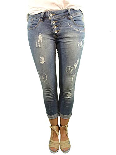 Buena Vista - Pantalones vaqueros para mujer Malibu Stretch Denim, ajuste perfecto con elástico de 7/8 de longitud, perfectos para el verano Denim Embro-Denim L