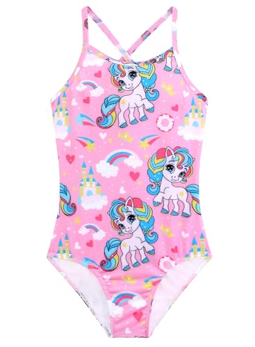 Image of Girls One Piece Swimsuits Summer UPF 50+ Quick Dry Beach Bathing Suit Cross Shoulder Strap Swimwear 2-10 Years