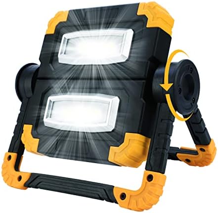 Laelr LED Work Mild, Rechargeable 2 COB 360°Rotation Working Lamp Waterproof, Transportable Foldable Job Website Lighting for Out of doors Tenting Emergency, Energy Financial institution