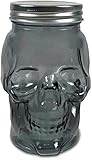 Circleware Skull Face Glass Mason Jars with Silver Lid, Set of 6 Heavy Base Beverage Drinking Cups Glassware for Water, Beer, Juice Bar Novelty Halloween Decorations Gift, 16 oz, Smoke