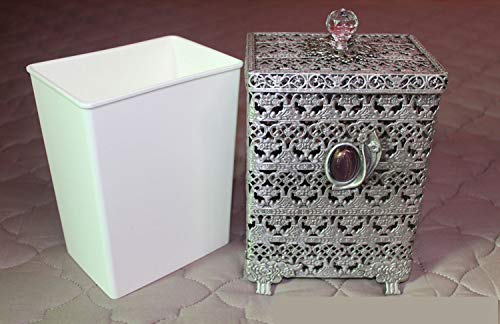 Image of SEHAMANO Antique Rectangular Wastebasket, Vintage Decorative Small Trash Can, Classic Garbage Container Bin for Vanity, Bedroom, Kitchen, Powder Rooms, Home Office Rubbish Bin (Tin (Matt Gray))