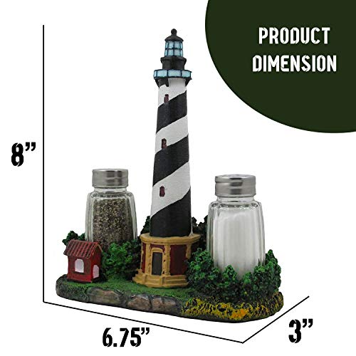 Nautical Cape Hatteras Lighthouse Glass Salt and Pepper Shaker Set Figurine with Holder in Decorative Kitchen Decor Sculptures and Collectible Coastal Gifts - Image 2
