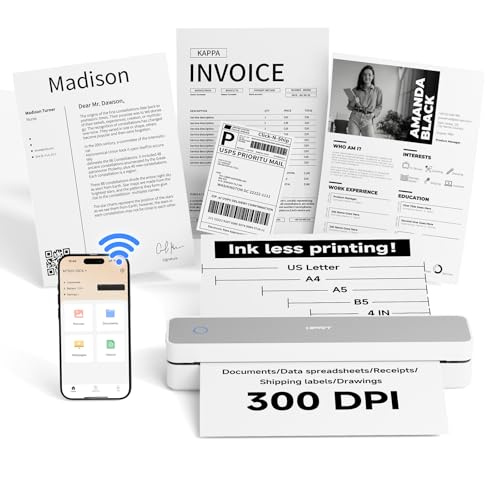 Image of HPRT MT610 Pro Portable Printer Wireless for Travel, Inkless Thermal Printer for iOS /Andorid /Laptop, Support Thermal Paper & Labels,Supports 8.5 inchx 11 inchUS Letter & A4, A5 for Office /School /Vehicles