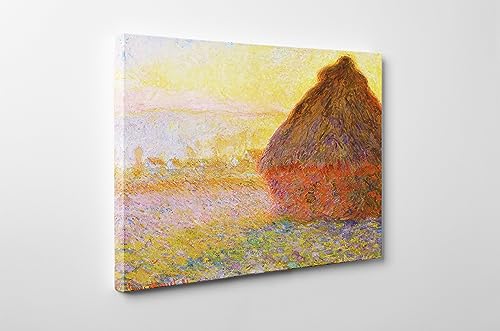 Niwo ART - Grainstack at Sunset, by Claude Monet - Oil painting Reproductions - Giclee Canvas Prints Wall Art for Home Decor, Stretched and Framed Ready to Hang (16"x12"x3/4")