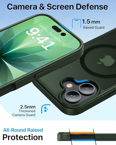 Image of Elzzi Magnetic Back Cover for iPhone 17 Case (Compatible with MagSafe) (Military Grade Drop Protection) Slim Translucent Matte Shockproof with Anti-Fingerprint Phone Case (Green)