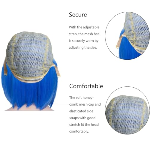 Image of Rose bud Blue Red White Bob Wig with Fringe 12 Inch Short Straight Colorful Costume Wigs for Women Cosplay Party Halloween