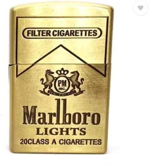 WBD Premium Essential Refillable Pocket Lighter - Marlboro Lights Gold Shape - Slim Design Windproof Designer Lighter