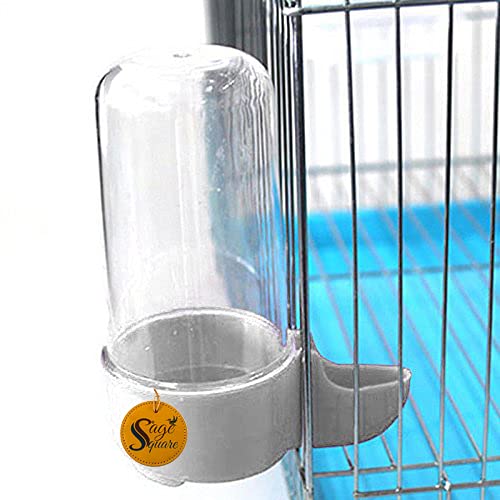 Image of Sage Square Tube Shape Cage Food, Seed, Water Feeder Dispenser Cum Bowl with Removable Tray - No Spill No Mess (White) (Pack of 2)