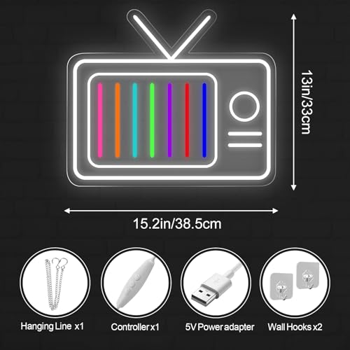 Image of Retro TV Led Neon Sign - Vintage Old TV Set with TV Interference No Signal - Perfect Wall Decor for your 90s Theme Party, 13 inchx15.2 inch