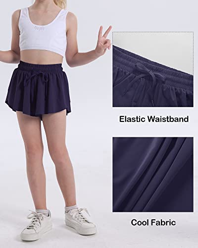 KEREDA Girls Flowy Shorts,Butterfly Shorts for Teen Girls with Spandex Liner 2-in-1 for Running,Gym,Athletic,Workout1/2/3Pack3