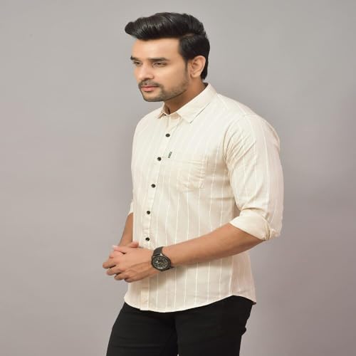 Image of Regular Fit Striped Lining Cotton Full Sleeve Casual Shirts for Men /Long Sleeves Cotton Striped, Cotton Shirt Crafted with Regular Sleeve, Comfort Fit & High-Performance for Everyday Wear