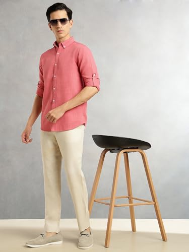 Image of Thomas Scott Men's | Solid | Textured Fabric | Full Sleeve | Slim Fit | Polyester-Blend | Spread Collar | Casual Shirt