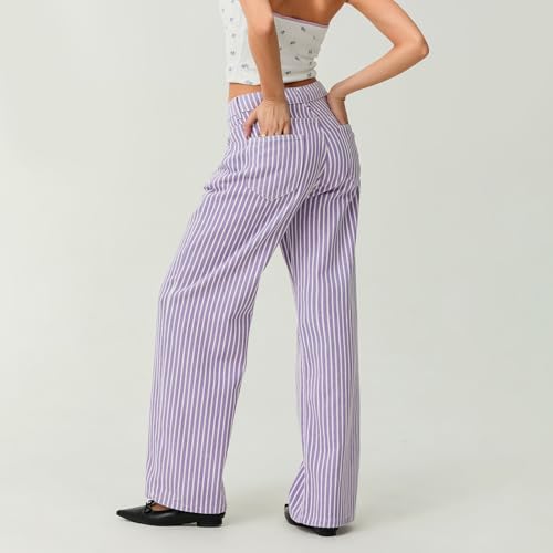 Mxiqqpltky Y2k Striped Bell Bottom Jeans Women High Waisted Boyfriend Denim Pants Baggy Wide Leg Stretchy Bootcut Flare Jeans3