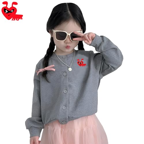Girl Cardigan Cartoon Cute Glasses Ant Embroidery O-Neck Cotton Casual Fit Open Front Sweater with Button2
