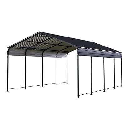 12x20 FT Anthracite Heavy Duty Metal Carport with Galvanized Steel Roof, Enhanced Base for Cars Trucks Boats Outdoor Shelter
