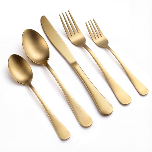 LIANYU 60 Piece Matte Gold Silverware Set for...
