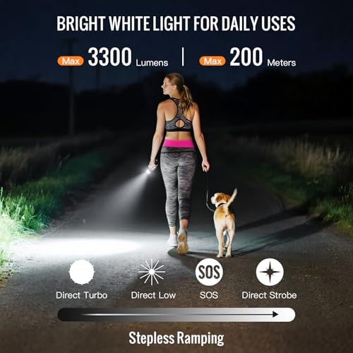 sofirn SR23 3300 Lumens EDC Flashlight USB C Rechargeable, Bright LED Flashlight with UV Light, High Lumens Portable Handheld Dual Sources Pocket Light for Outdoor, Checking, Working, Emergency