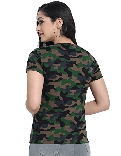 Image of Veirdo 100% Cotton Round Neck Half Sleeves Regular Fit Camoflauge T-Shirt for Women /Girls (TSH 99GL CAMO)