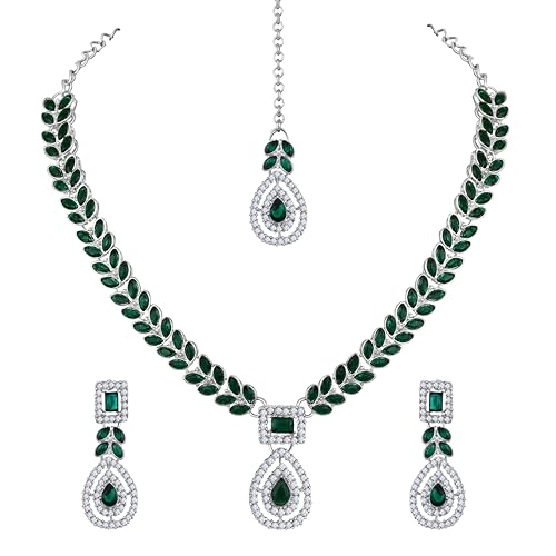 Image of Atasi International AD Diamond Kundan Style Silver Plated Crystals Necklace