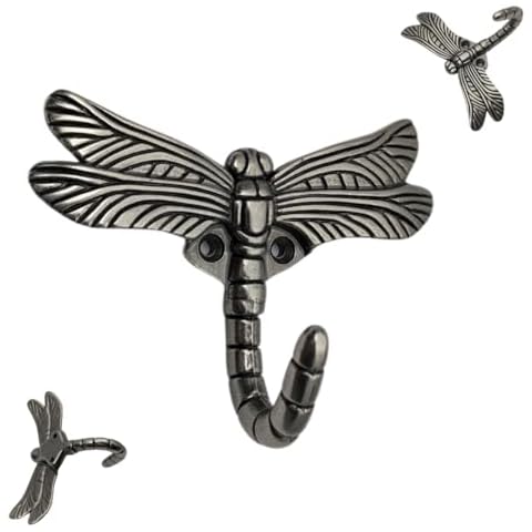 DIY Decor Hub - 6 pcs Utility Hooks, Antique Silver Dragonfly Hooks, Decorative Wall Mount, Set of 6 Cover
