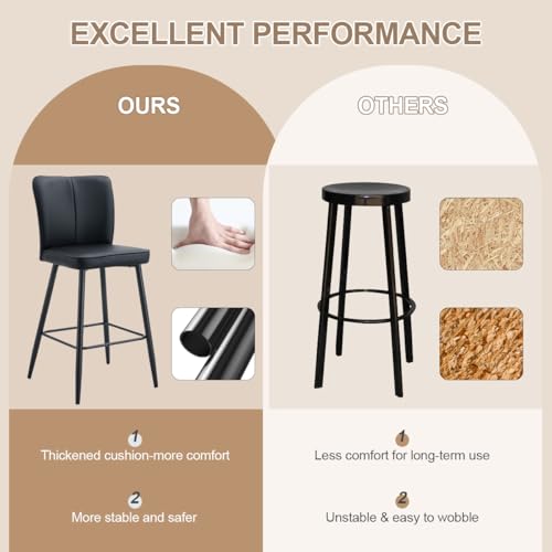 Image of Counter Height Bar Stools Set of 2,27''Kitchen Island Stools with Back,Black Barstools with Sturdy Metal Legs,Modern Bar Stools Ideal for Kitchen Island Pub Cafe(Faux Leather-Black)