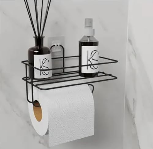 Yapışkanlı Raflı Siyah Tuvalet Kağıtlığı Tutacağı Askısı