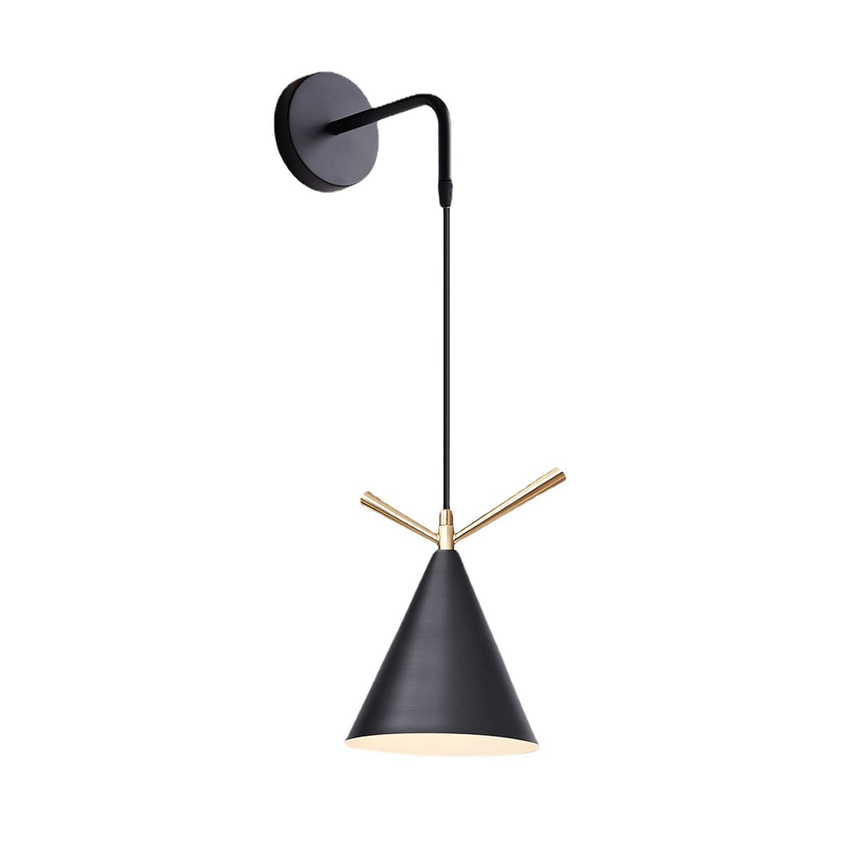 Aplique de pared negro E27 de hierro forjado con diseño de cuerno para dormitorio