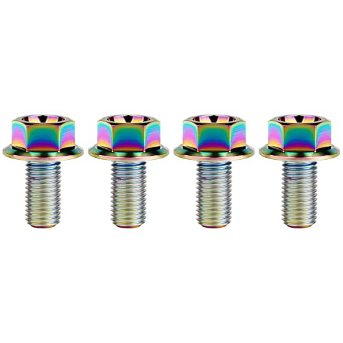 Image of Ti Screws M10 x 20 25 30 35 40 45 50 55 60 65 70 75 80 90 100mm 1.25 Pitch Titanium Flange Hex Bolt Pack of 4 (Rainbow, M10x25mm)