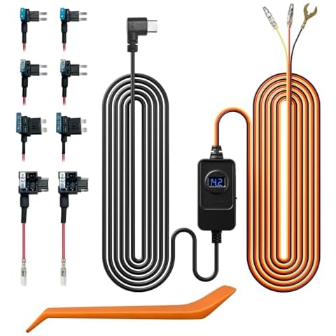 REDTIGER Dash Cam Acc Multi-Size Hardwire Kit with Voltage Indicator for Dash Camera, USB C Power Port, 24H Parking Monitoring with Low Voltage Protection Cover