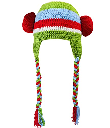 SUNONE11HKA Monkey Earmuff Beanie Handmade Skull Xmas Party Knitted Caps Funny Stripe Hats Red2