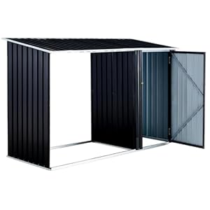 Ball Cast 98 Firewood Storage Shed2 in 1 Galvanized Steel Outdoor Shelter Rack with Log HolderAnthracite Waterproof House Tool Cabinet wLockable Doors and Pitched Rooffor BicyclesDark Gray