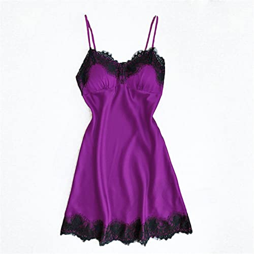 Pijama genérico para mujer, verano elegante, pijama para mujer, seda sin mangas, tirantes ajustables, ropa de casa, de encaje, cuello en V, informal, con almohadillas de pecho, ropa interior