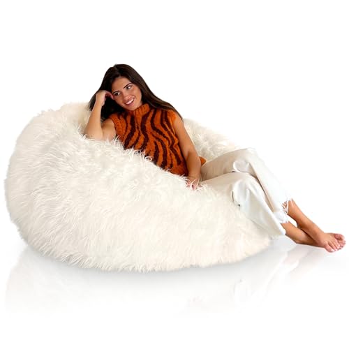 Aiire Riesen Sitzsack Kunstfell 130 cm - Bean Bag Chair XXL flauschig mit Füllung für Deko, Jungen...
