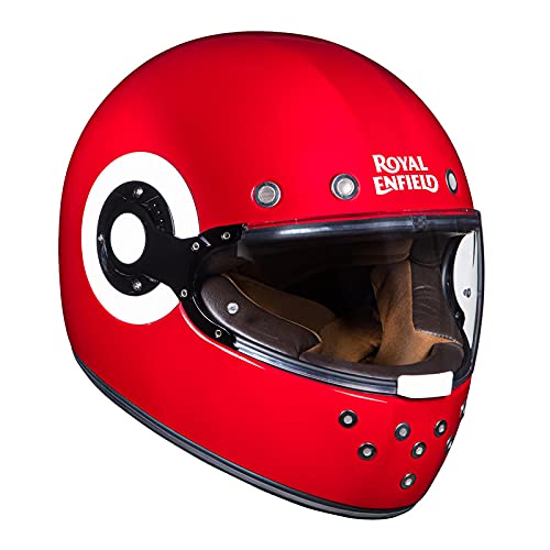Royal Enfield Old Boy Full Face Helmet with Clear Visor Gloss Red, Size: XL(61-62cm)