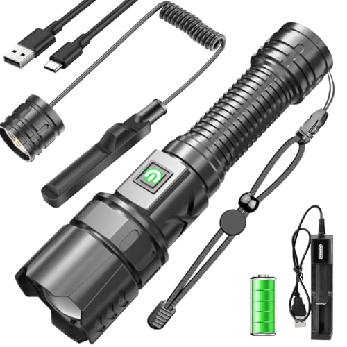 NAKCNM Taschenlampe mit Fernbedienung, LED Taschenlampe Batterie, 10000 Lumen Extrem Hell Aufladbar 5 Modi Zoombar Wasserdicht für Camping Wandern Notfall Fotografie
