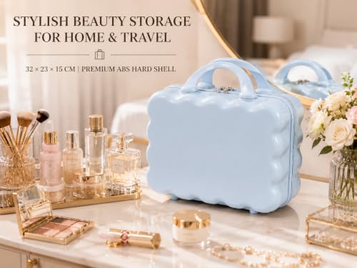 Image of Travel Makeup Case with Lock & Luggage Strap, ABS Hard Shell Cosmetic Vanity Case, Portable Makeup Organizer for Women, Beauty Storage Box for Makeup, Skincare & Toiletries (Pastel Blue, MODEL1)