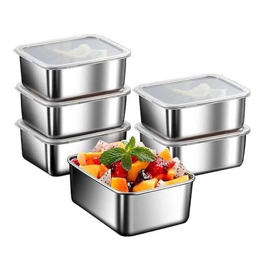 AADIVY 500 ML 5-Pcs Stainless Steel Food Storage Containers with Transparent Lids | Rectangle Tray for Kitchen | Microwave, Freezer & Dishwasher Safe (Silver with Transparent Lid, 500ML) - Image 8 thumbnail