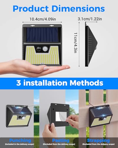 Image of Peasur 2 Pack Solar Lights Outdoor Motion Sensor, 140 LED Solar Powered Fence Wall Light Waterproof, 3 Modes Solar Security Lighting for Outside Yard Deck Garden Stair Step