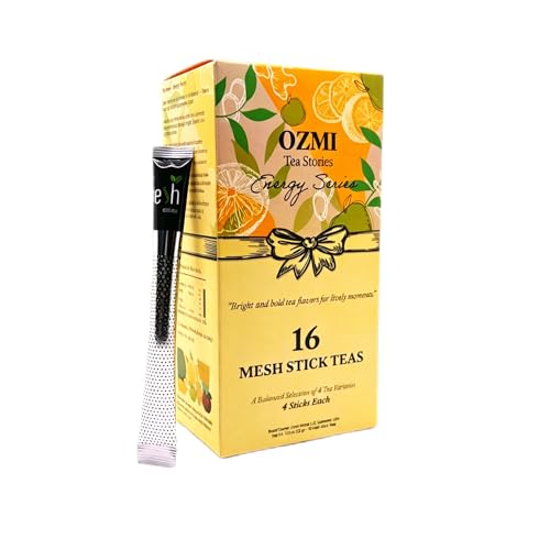 Image of OZMI Premium Turkish Tea Sampler Gift Set, 16 Mesh Stick Teas, 4 Flavors, Black Tea, Earl Grey, Lemon Ginger and Turkish Apple, Clean Infusion Design, No Teapot Required